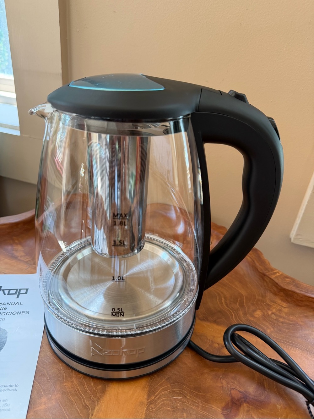 New Zokop Electric Glass Hot water Tea Kettle 1500W 1.8L Black Stainless Steel - Picture 2 of 12